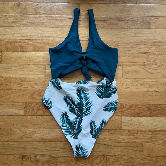 SHEIN Turquoise Front Knot One Piece Swimsuit - Picture 3 of 4